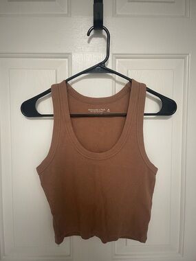 Abercrombie & Fitch Cropped Ribbed Cropped Tank Top — Chestnut Brown